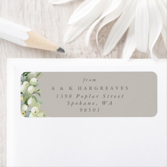 Greige Snowberry+Eucalyptus Holiday Return Address Return Address Label (Insitu)