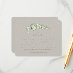 Greige Snowberry+Eucalyptus Stem Wedding Details Enclosure Card