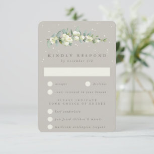 Greige Snowberry+Eucalyptus Stem Winter Wedding RSVP Card