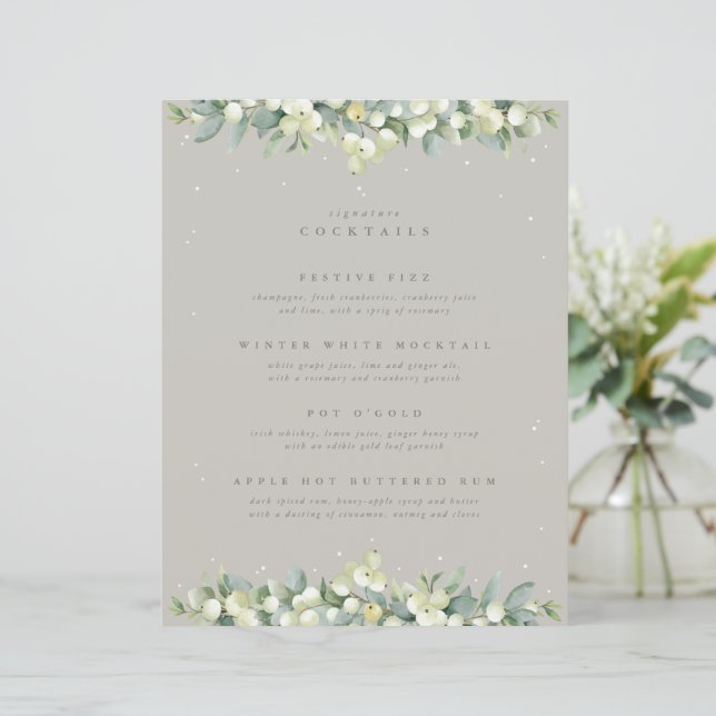 Greige Snowberry+Eucalyptus Wedding Drinks/Bar (Standing Front)