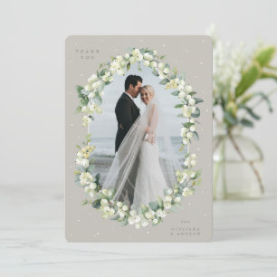 Greige Snowberry+Eucalyptus Wedding Flat Photo Thank You Card