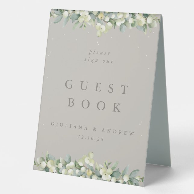 Greige Snowberry+Eucalyptus Wedding Guest Book (Front)