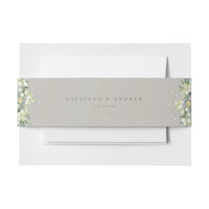 Greige Snowberry+Eucalyptus Wedding Landscape Invitation Belly Band