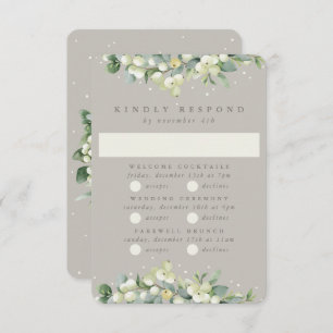 Greige Snowberry+Eucalyptus Wedding Multi-Event RSVP Card