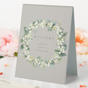 Greige Snowberry+Eucalyptus Wedding Program