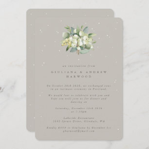 Greige Snowberry+Eucalyptus Wedding Reception Invitation