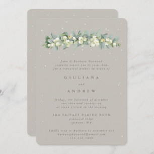 Greige Snowberry+Eucalyptus Wedding Rehearsal Invitation