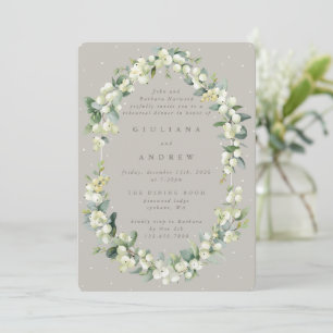 Greige Snowberry+Eucalyptus Wedding Rehearsal Invitation