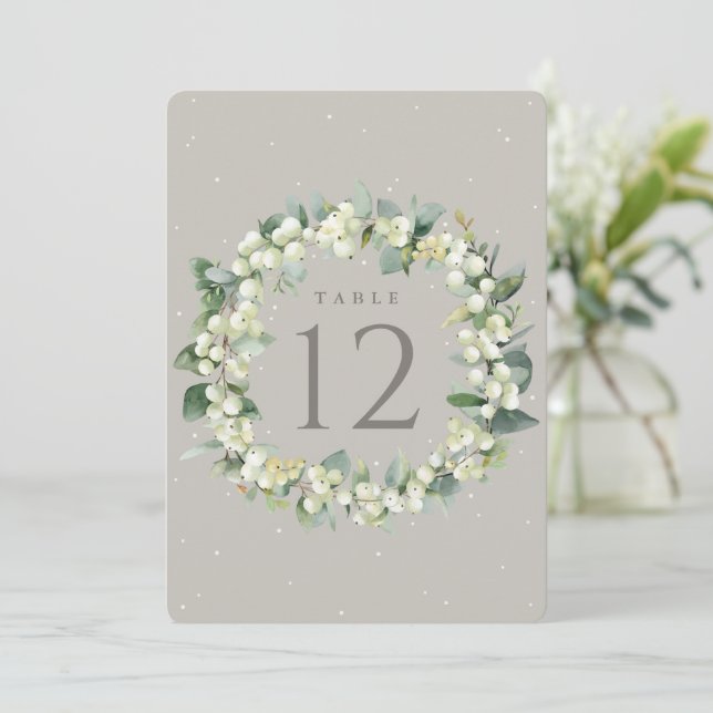 Greige Snowberry+Eucalyptus Wedding Table Number (Standing Front)