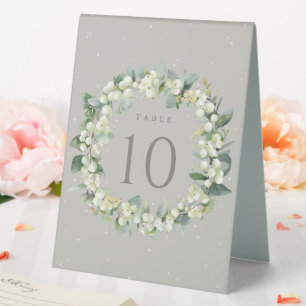 Greige Snowberry+Eucalyptus Wedding Table Number