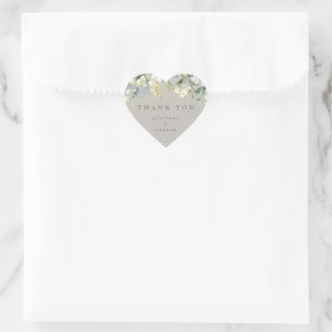 Greige Snowberry+Eucalyptus Wedding Thank You Heart Sticker