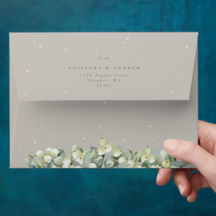 Greige Snowberry+Eucalyptus Winter Wedding A7 Envelope