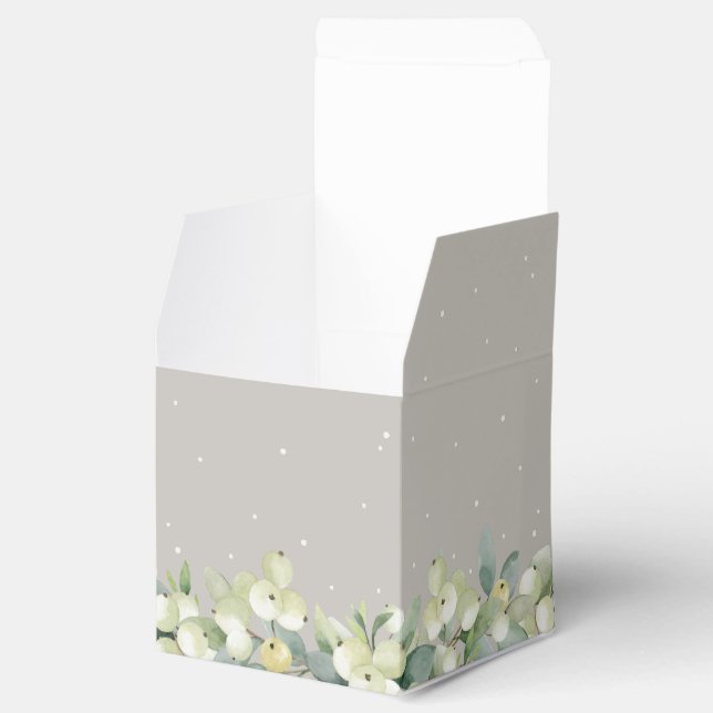 Greige Snowberry+Eucalyptus Winter Wedding Favour Box (Opened)