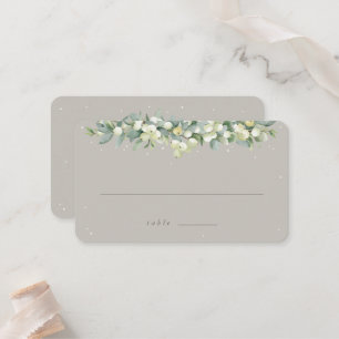Greige Snowberry+Eucalyptus Winter Wedding Flat Place Card