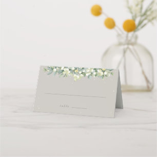 Greige Snowberry+Eucalyptus Winter Wedding Folded Place Card