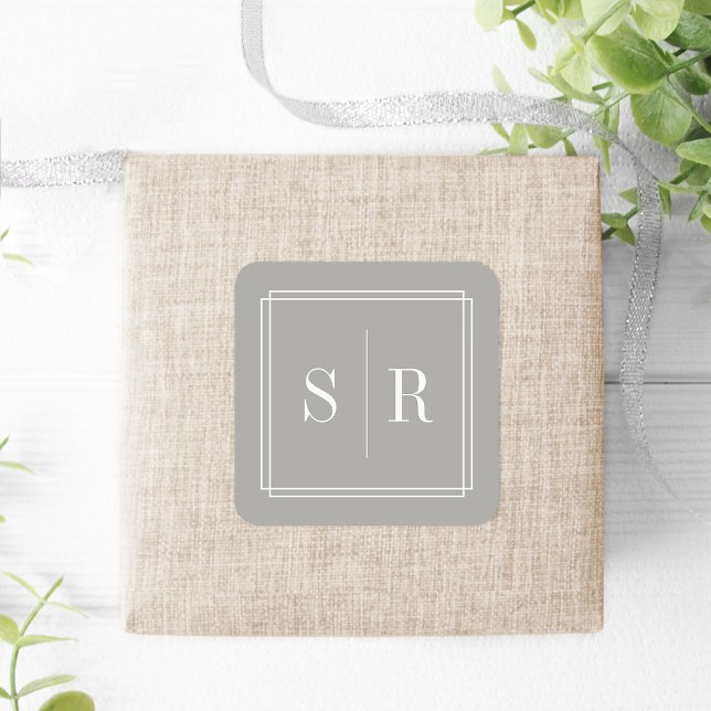 Greige Wedding Monogram Square Sticker (Creator Uploaded)