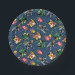 Gremlins™ 80's Retrowave Pattern Paper Plate<br><div class="desc">Bring the party (and the chaos) with this vibrant Gremlins™ all-over pattern design! Featuring fan-favorite characters Gizmo and Stripe in playful poses alongside retro TV screens, popcorn, soda cups, planes, and colorful confetti accents, this artwork captures the mischievous, movie-night energy fans adore. Set against a bold blue background with bright...</div>