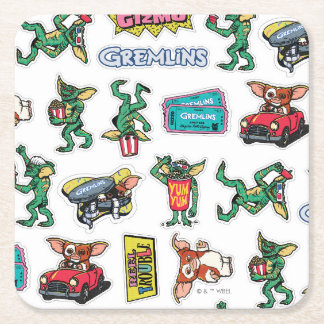Gremlins™ Sticker Fun Pattern Square Paper Coaster