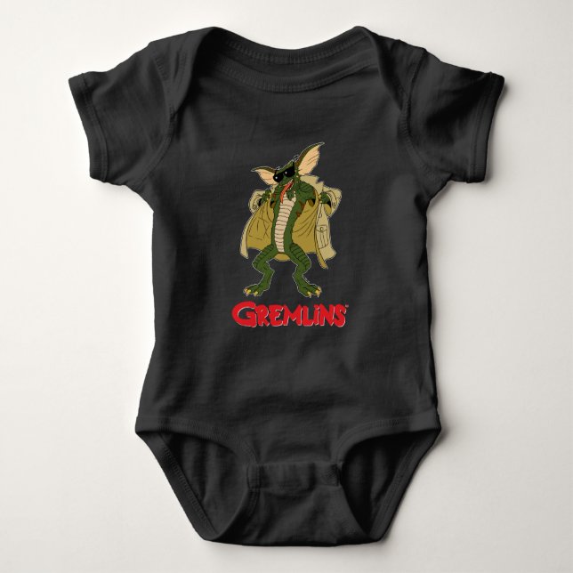 Gremlins | Stripe Trench Coat Flash Baby Bodysuit (Front)