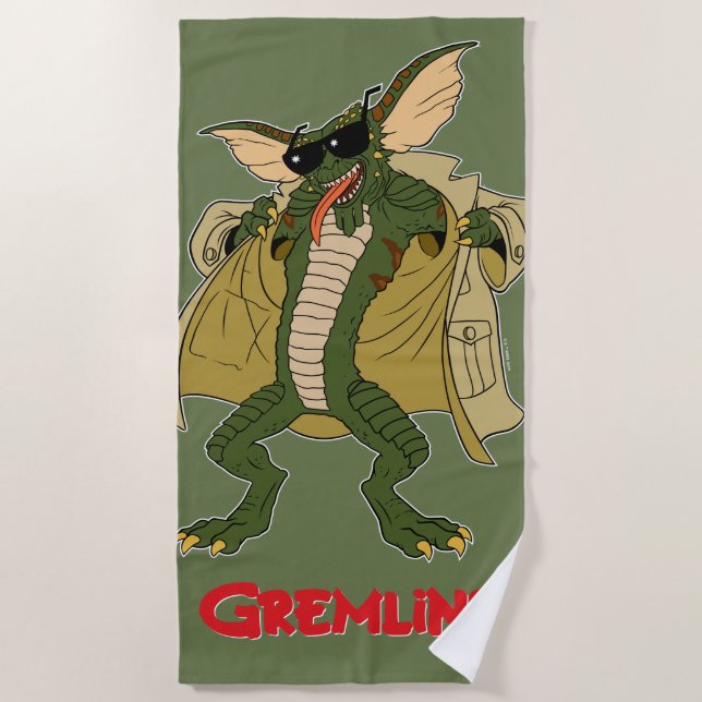 Gremlins | Stripe Trench Coat Flash Beach Towel (Front)