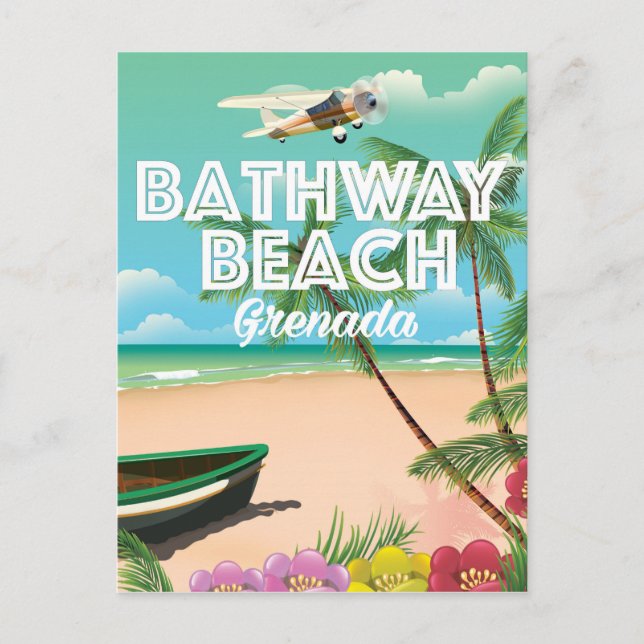 Grenada Bathway beach Travel Poster Postcard (Front)
