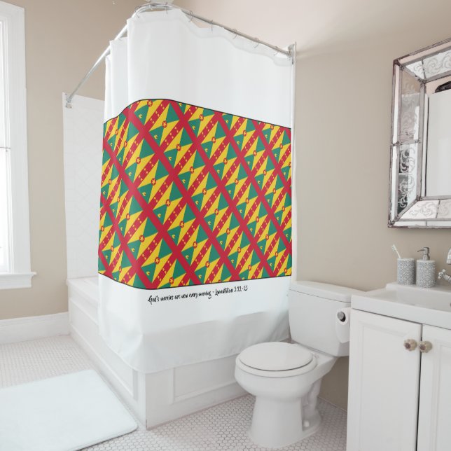 GRENADA CARRIACOU Customisable Scripture Shower Curtain (In Situ)