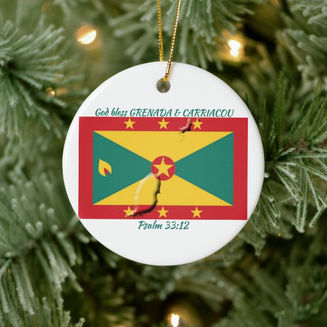 GRENADA & CARRIACOU FLAG MAP Customisable Ceramic Ornament (Tree)