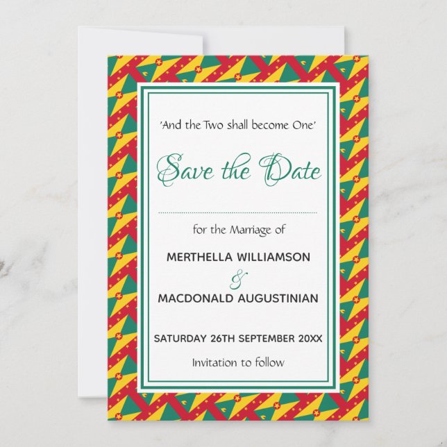 GRENADA FLAG Customised Scripture Stylish Save The Date (Front)