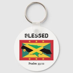Grenada Flag   Jamaica Map    BLESSED Customisable Key Ring