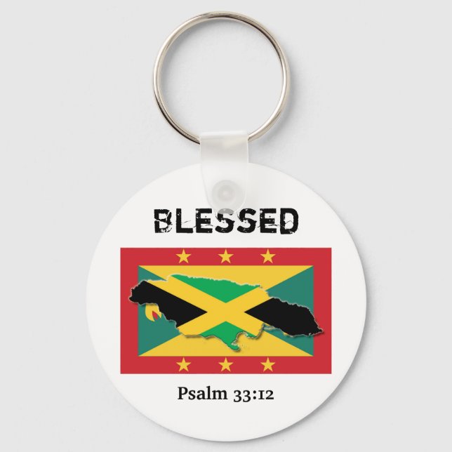 Grenada Flag | Jamaica Map  | BLESSED Customisable Key Ring (Front)
