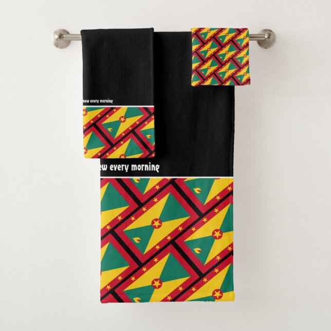 GRENADA FLAG Personalised Scripture BLACK Bath Towel Set (Insitu)