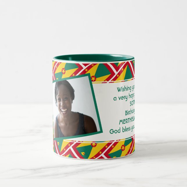 GRENADA FLAG Photo Template Add Your Text Two-Tone Coffee Mug (Center)