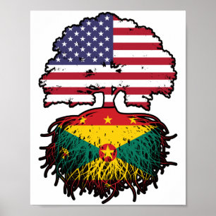 Grenada Grenadian American USA Tree Roots Flag Poster