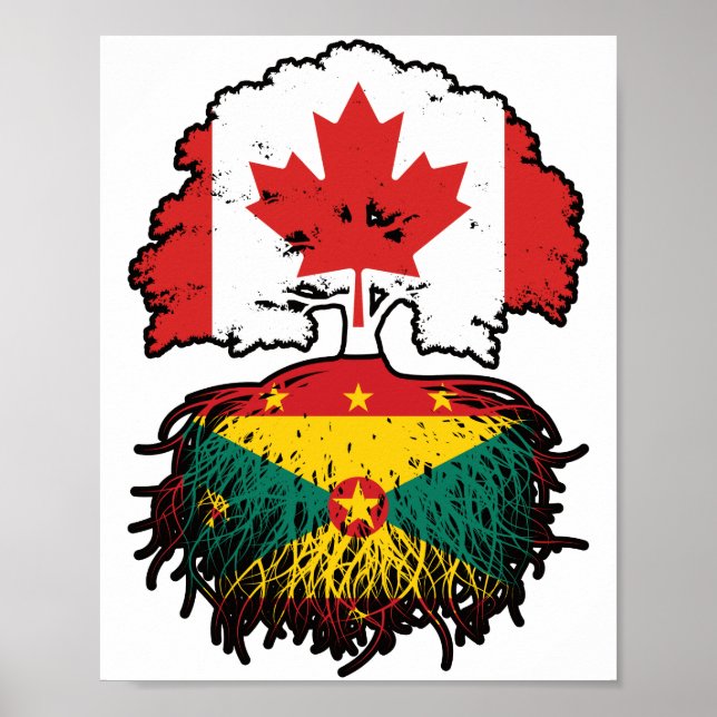 Grenada Grenadian Canadian Canada Tree Roots Flag Poster (Front)