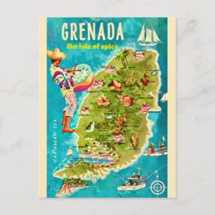 Grenada Island Map Postcard