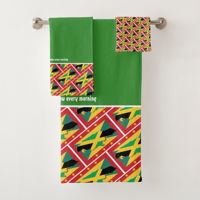 GRENADA JAMAICA FLAG Customised Scripture GREEN Bath Towel Set (Insitu)