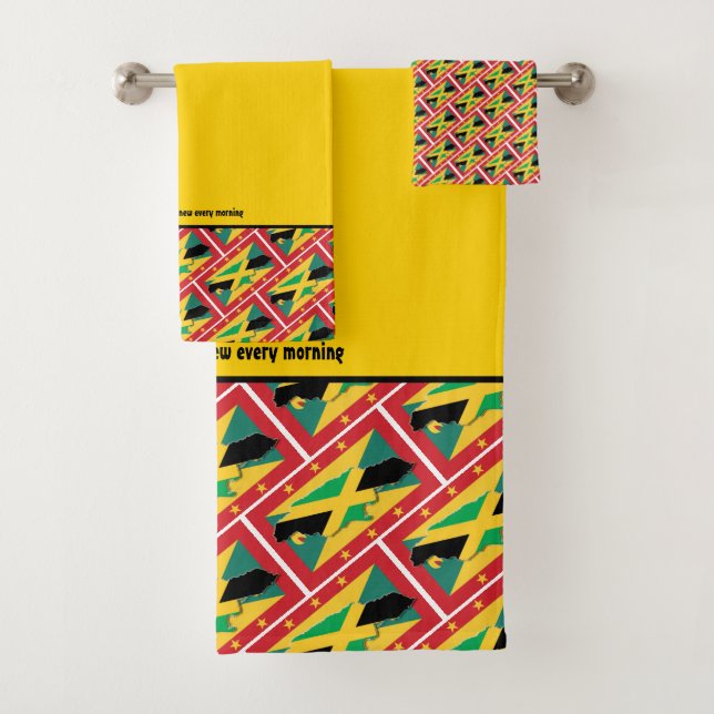 GRENADA JAMAICA FLAG Customised Scripture YELLOW Bath Towel Set (Insitu)
