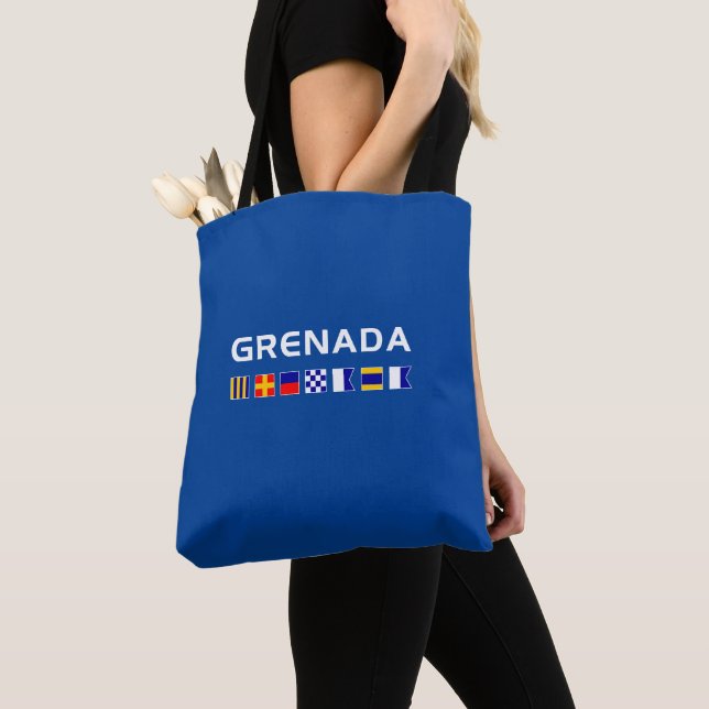 Grenada Nautical Maritime Sailing Flags Dark Color Tote Bag (Close Up)