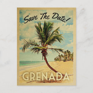 Grenada Save The Date Vintage Beach Palm Tree Announcement Postcard