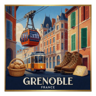 Grenoble France Tourist City Collage Poster