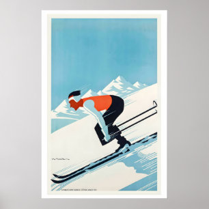 Grenoble France Vintage Ski Poster