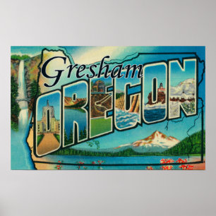 Gresham, Oregon - Large Letter Scenes Poster