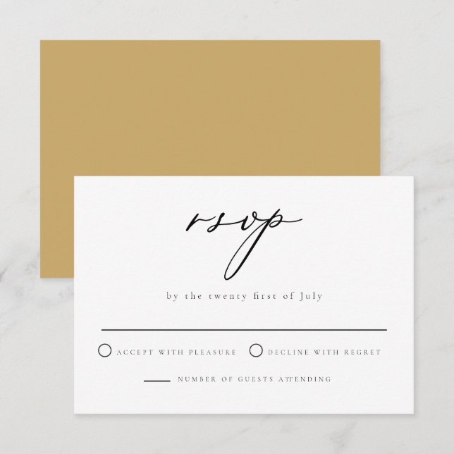 GRETA Minimalist Mustard Script Wedding RSVP Card (Front/Back)