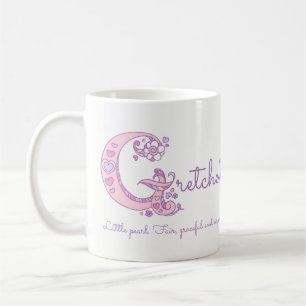 Gretchen name meaning heart flower G monogram mug