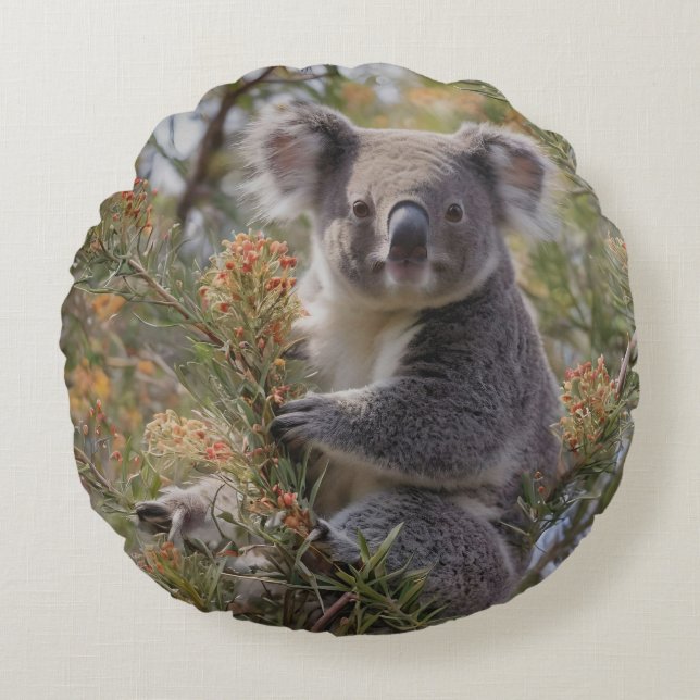 Grevillea Koala Bear, Round Cushion (Front)