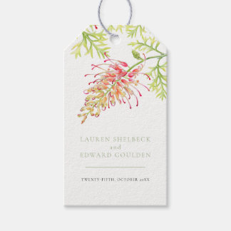 Grevillea watercolor floral wedding green white gift tags