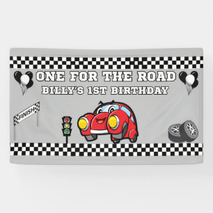 GREY 1 FOR THE ROAD Boy 1st Birthday 3x5 Vinyl Banner