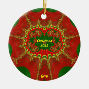 GREY ~ 3D CHRISTMAS Red Green Yellow 2025  Ceramic Ornament