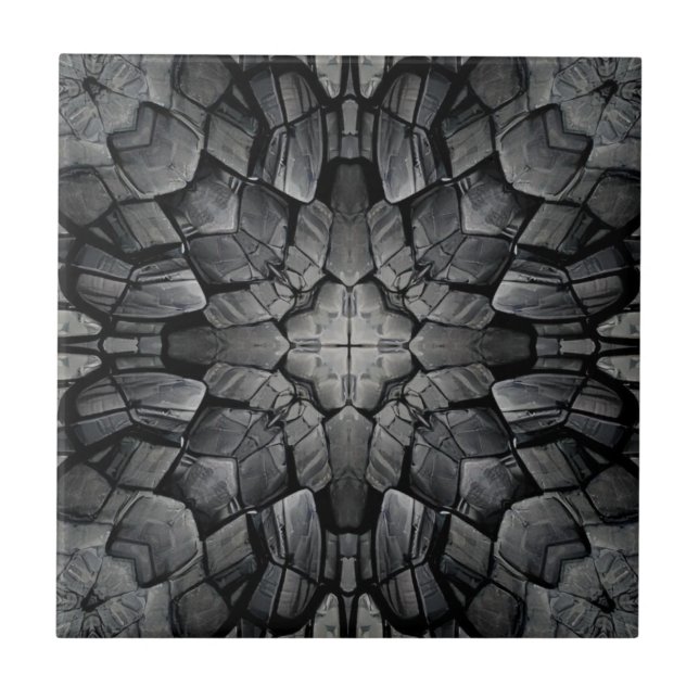 Grey 4 pointed star geometric stone mosaic  ceramic tile (Front)