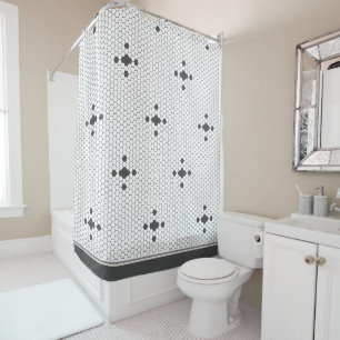 Grey 4-pointed star Hexagon Penny Tile Bathroom Shower Curtain